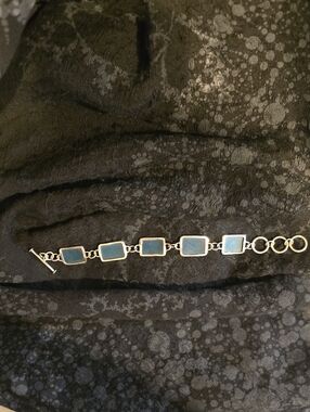 Handmade Sterling Silver Blue Sea Glass Link Toggle Bracelet